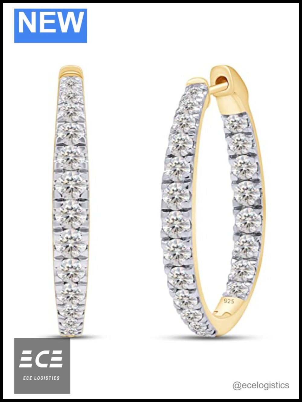 14k Gold Over Sterling Silver Moissanite Hoop Earrings VVS1 3 Ct Halo Women